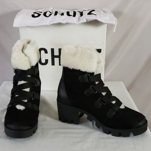 NEW Schutz Aretha Faux Fur Trimmed Hiking Boot
